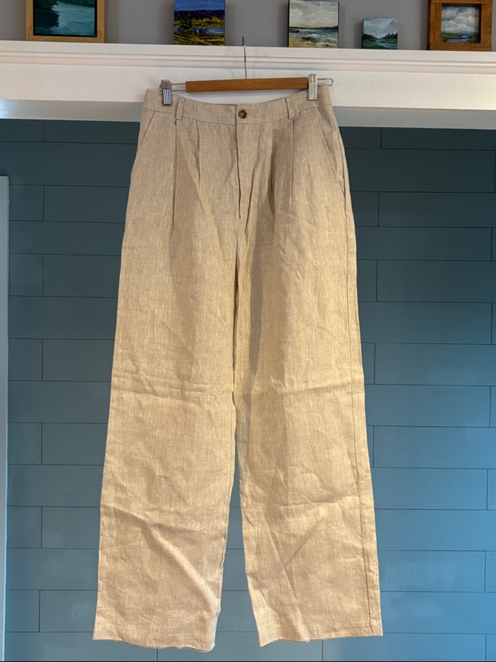 Reformation‎ Neutral Linen Straight-Leg Pants